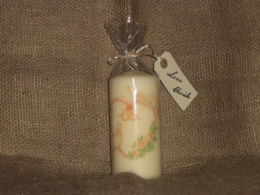 Decorated Candle Wedding Marriage Celebration Doves Rings decoupage Unusual