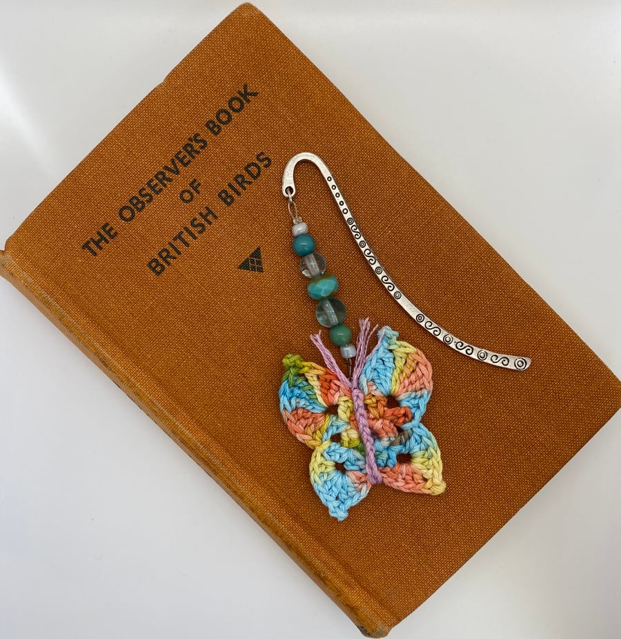 Bookmark with crochet butterfly and upcycled beads