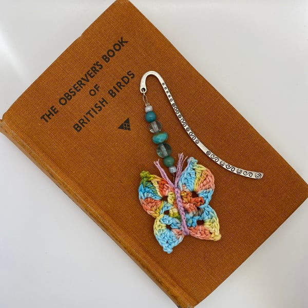 Bookmark with crochet butterfly and upcycled beads