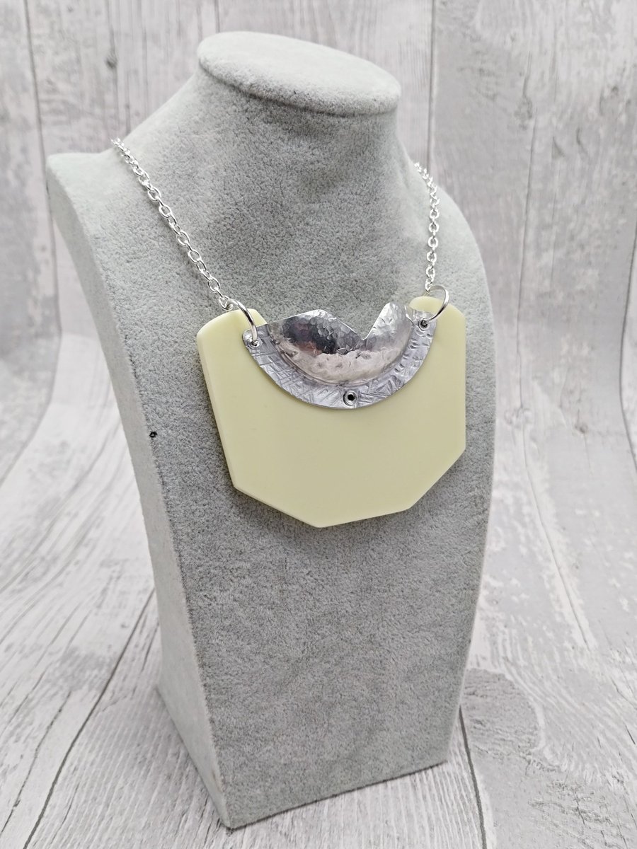 Recycled Aluminium Drink Can Base Metal - Cream Acrylic Shape Necklace Pendant
