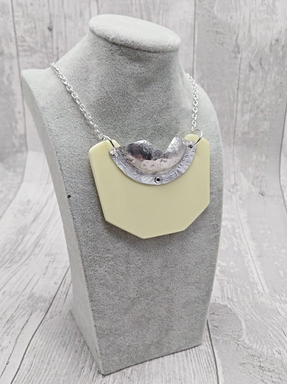 Recycled Aluminium Drink Can Base Metal - Cream Acrylic Shape Necklace Pendant