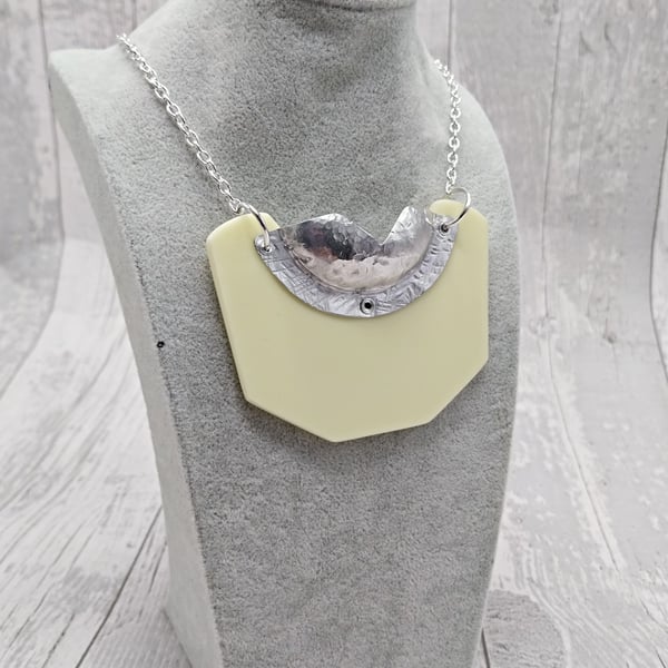 Recycled Aluminium Drink Can Base Metal - Cream Acrylic Shape Necklace Pendant
