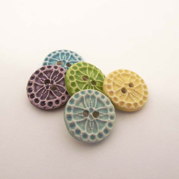 Set of five little handmade ceramic buttons - Folksy