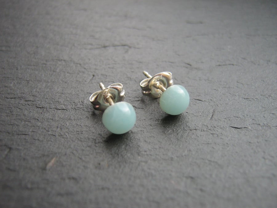 Amazonite Stone Stud Earrings - Pastel Stone Studs