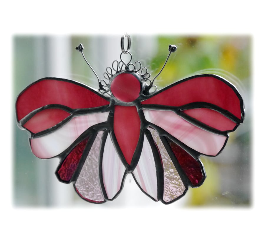  Cranberry Butterfly Suncatcher Stained Glass Handmade 086