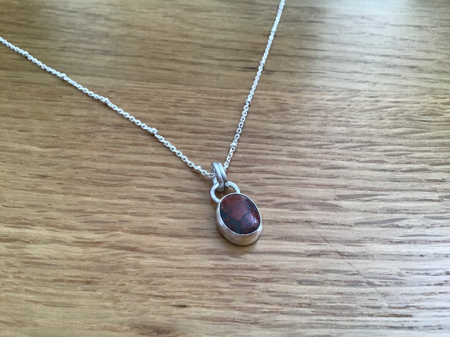 Red Poppy Jasper Sterling and Fine silver dainty pendant necklace 