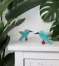 Hummingbird wall art, set of 2 flying miniature birds, tropical bird decor. - Image 3