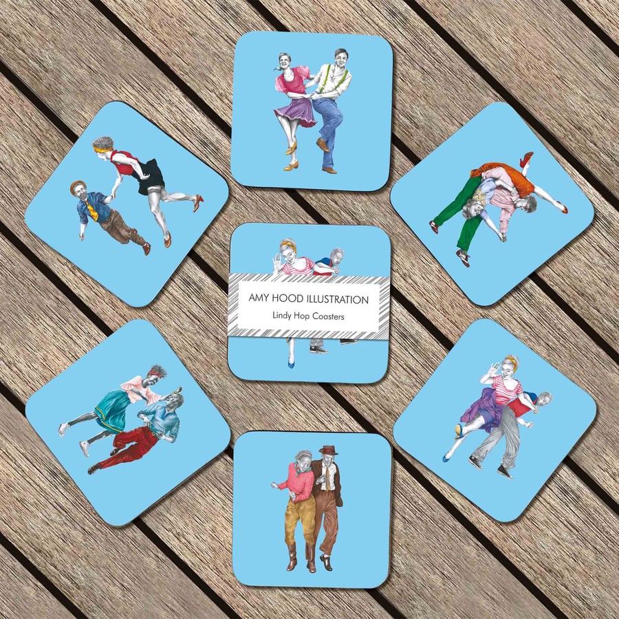 Lindy Hop Coaster Set of 6 - Vintage Swing Dance Coasters