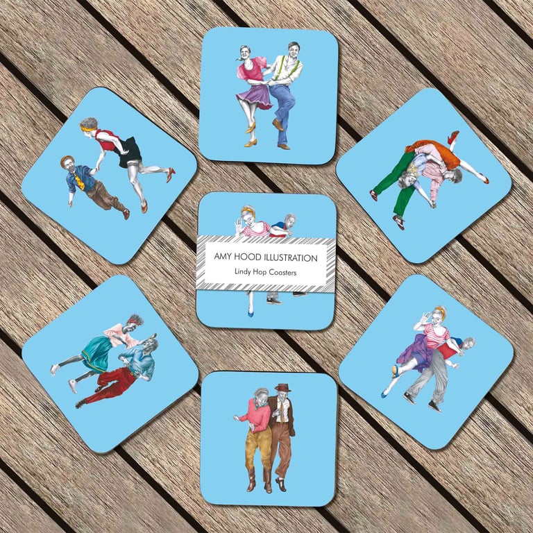 Lindy Hop Coaster Set of 6 - Vintage Swing Dance Coasters