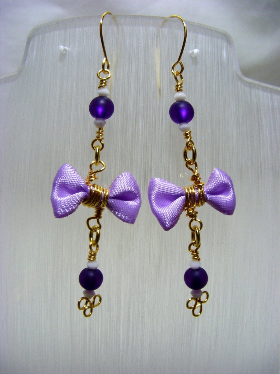 Purple Rosary Bow Earrings