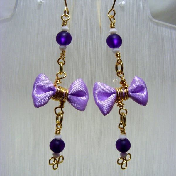 Purple Rosary Bow Earrings