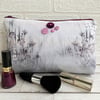 Coastal flowers and reeds large make up bag with purple buttons