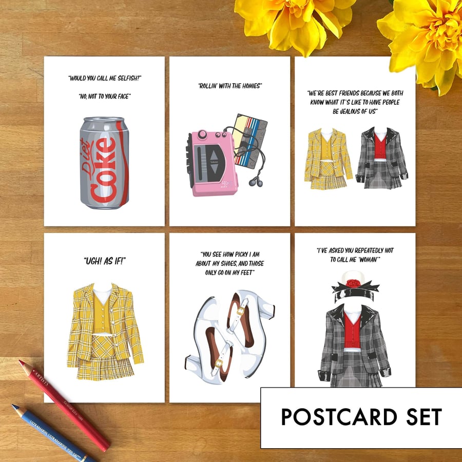 Clueless Inspired Postcards – Set of 6 - Funny 90s Movie Quote Art