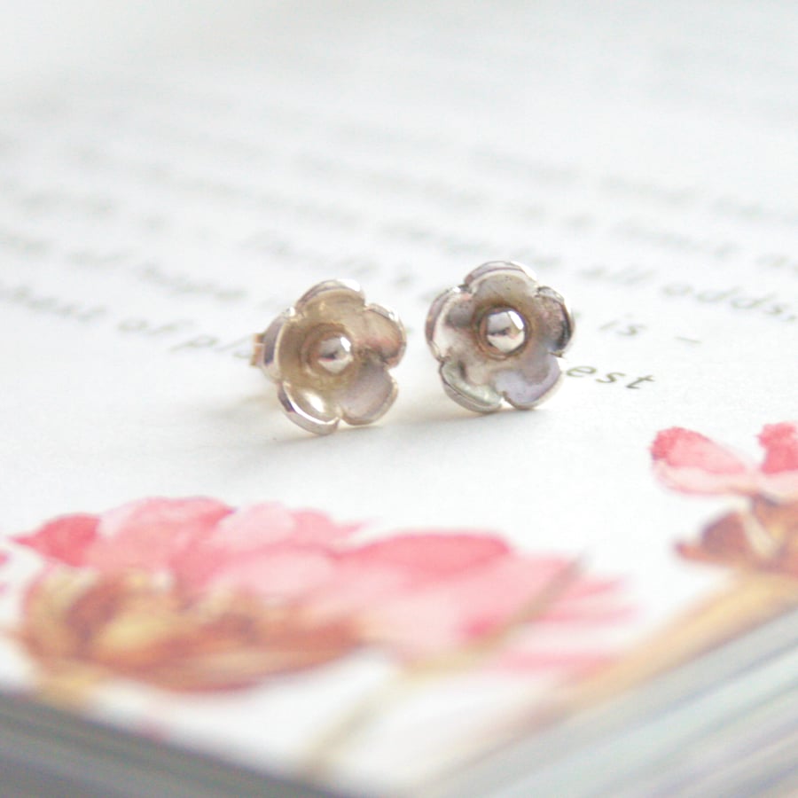 Silver flower stud earrings, dainty silver stud earrings, stocking filler