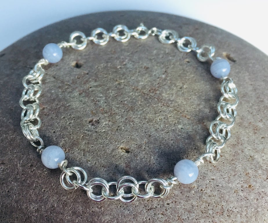 Sterling Silver Blue Lace Agate Bracelet