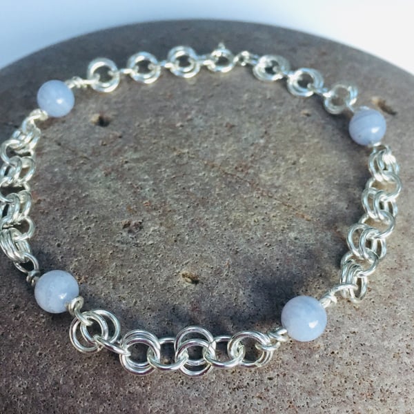 Sterling Silver Blue Lace Agate Bracelet