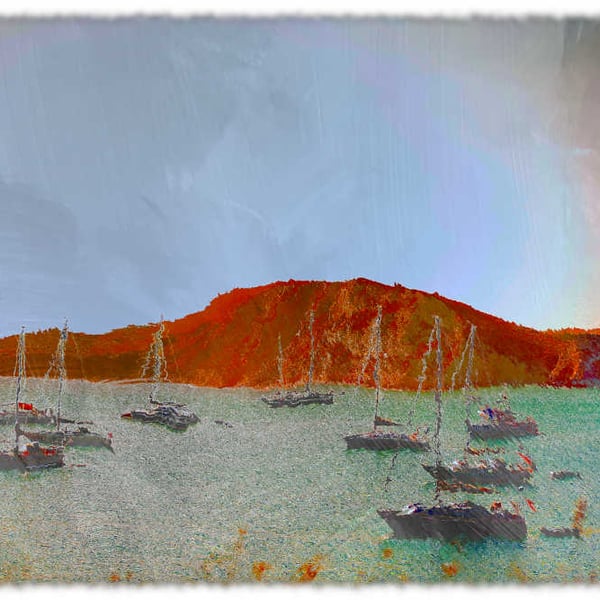 Picture Worbarrow Bay, Anchored in Worbarrow Bay Digital Art Print. Tyneham