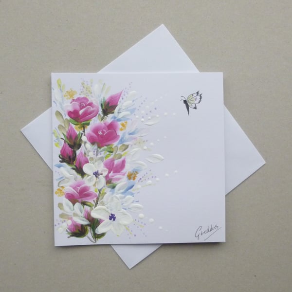 hand painted floral greetings card ( ref FA27 D3 )