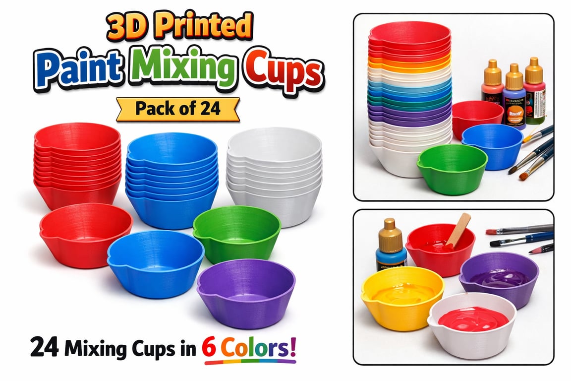 3D Printed Paint Mixing Cups Pack of 24 Reusable Stackable Pots 25mm - 25mm
