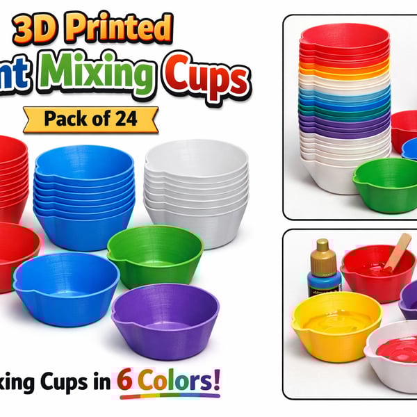3D Printed Paint Mixing Cups Pack of 24 Reusable Stackable Pots 25mm - 25mm