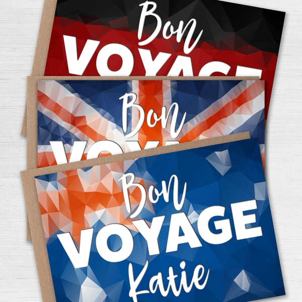 Personalised flag bon voyage, goodbye, leaving the country card