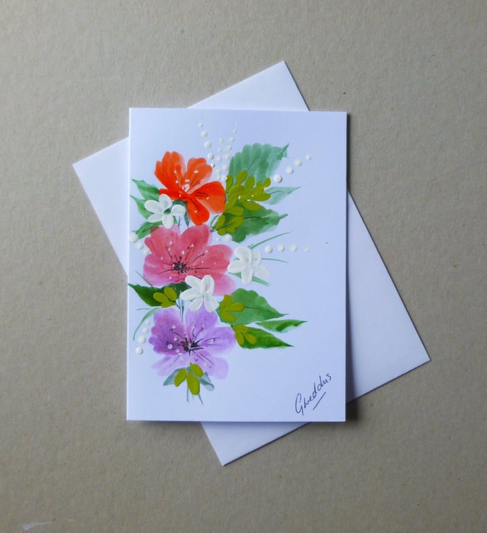 original hand painted floral blank greetings card ( ref FA 142 B3 )