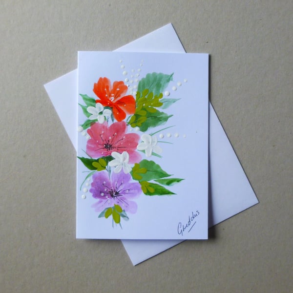 original hand painted floral blank greetings card ( ref FA 142 B3 )