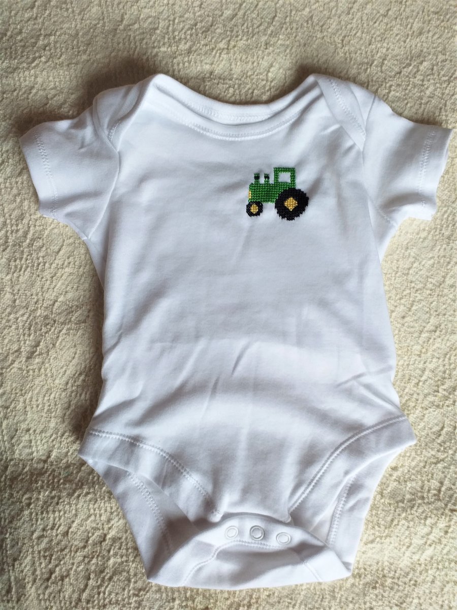 Tractor Vest age 3-6 Months, hand embroidered