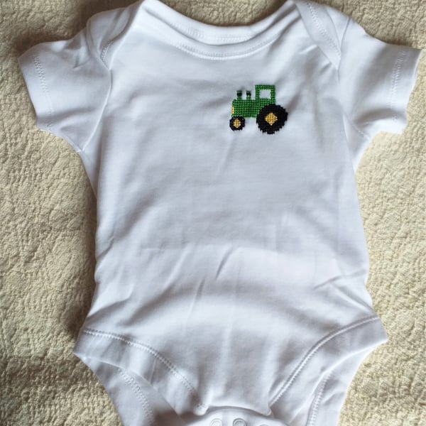 Tractor Vest age 3-6 Months, hand embroidered