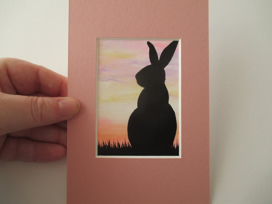 Bunny Rabbit ACEO Original Miniature Art Picture Painting Mounted