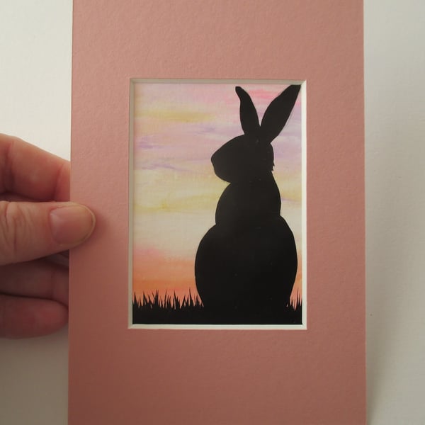 Bunny Rabbit ACEO Original Miniature Art Picture Painting Mounted