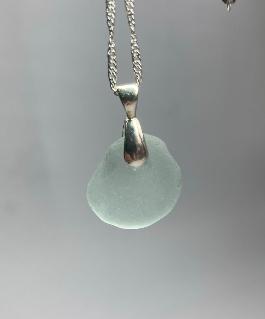 Pale aquamarine seaglass pendant