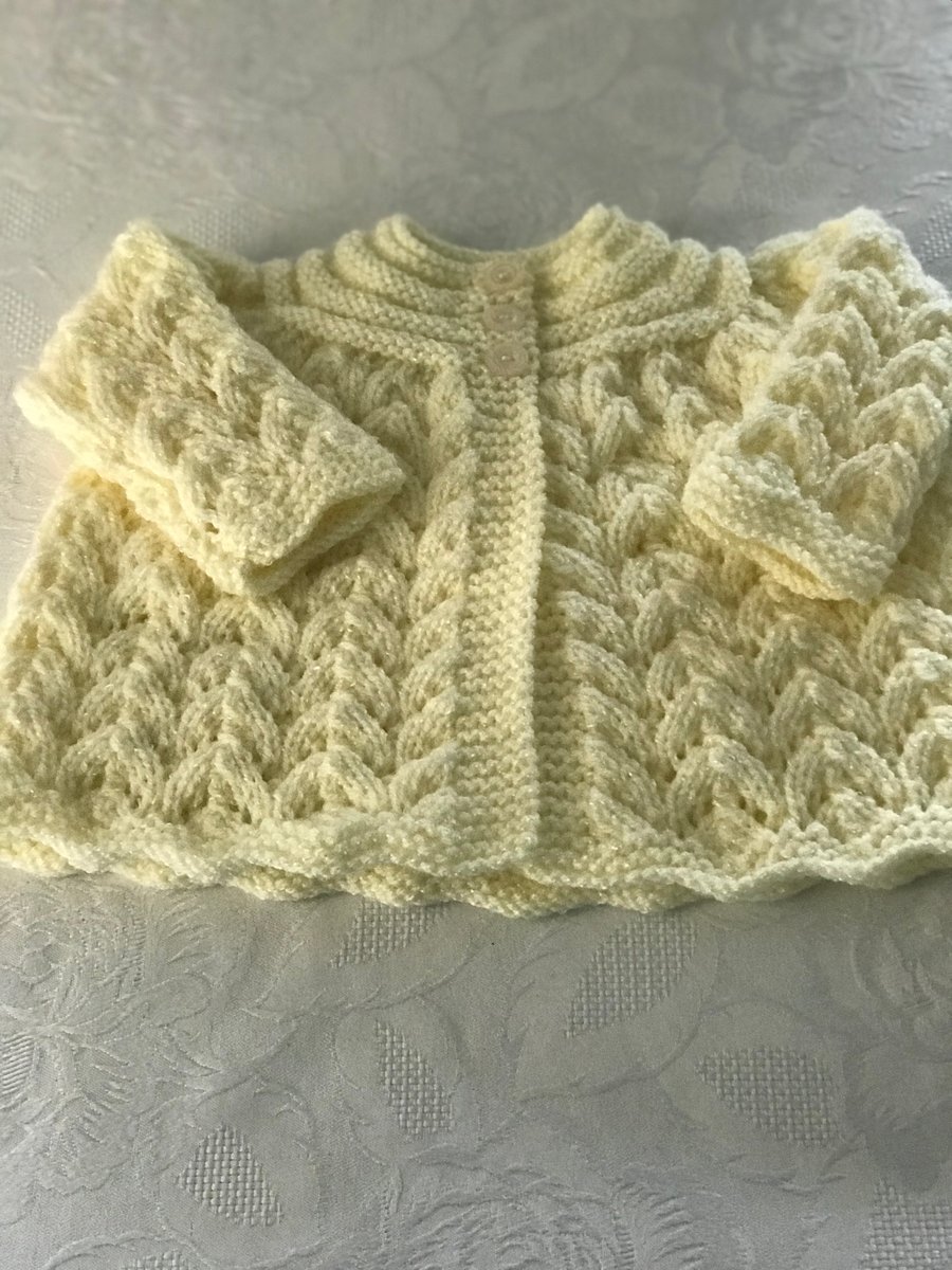 Hand Knitted Cream Matinee Cardigan will fit 0-3 mths
