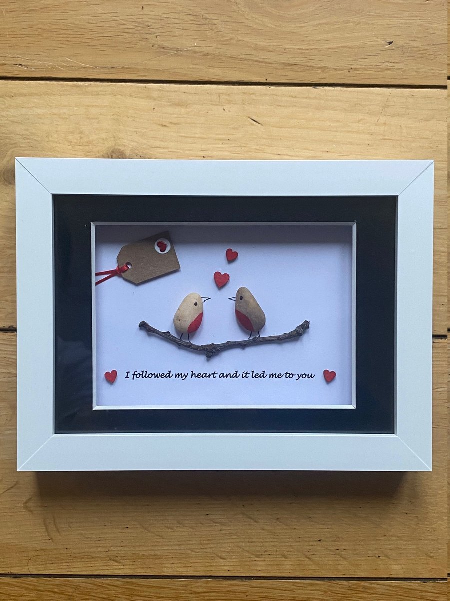 Valentine's Day Pebble Frame, Personalised Valentines Pebble Artwork, Handmade V