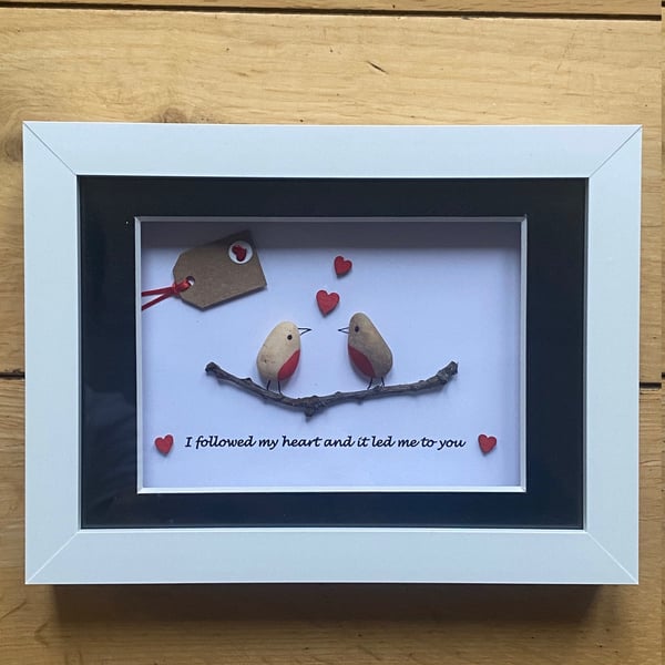 Valentine's Day Pebble Frame, Personalised Valentines Pebble Artwork, Handmade V