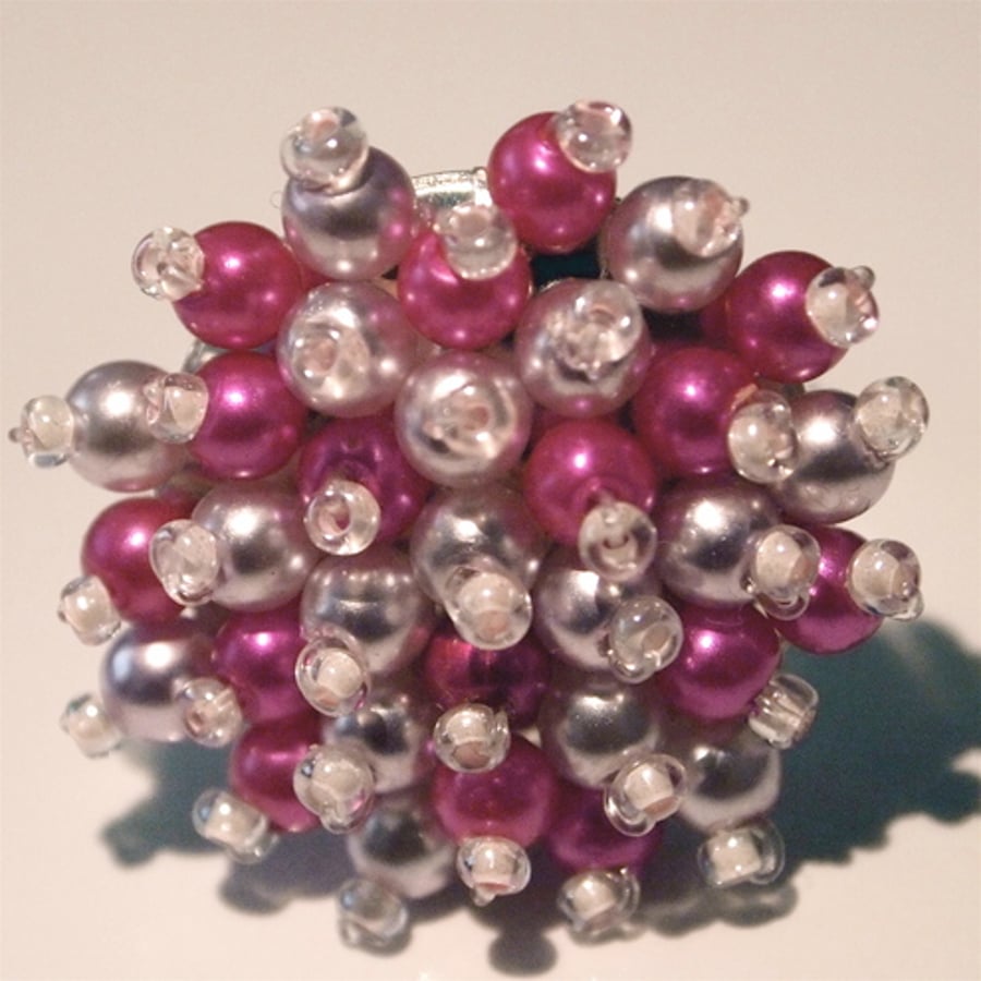 Pink and White Pearly Bead Ring (adjustable)