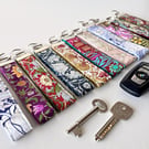 Handmade William Morris Fabric Wristlet Keyring, Floral Print Key Holder
