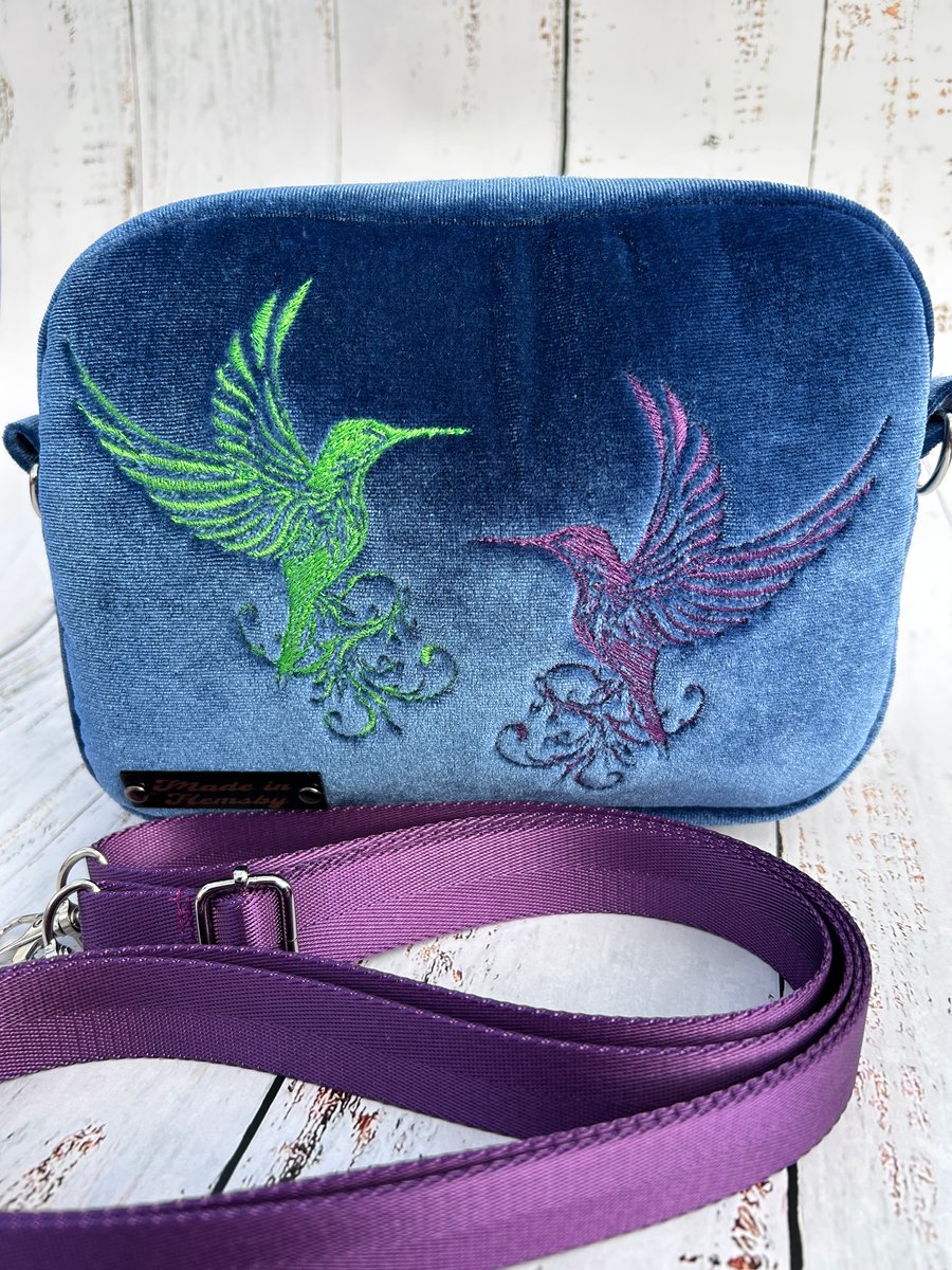 Velvet Crossbody Bag - hummingbirds 