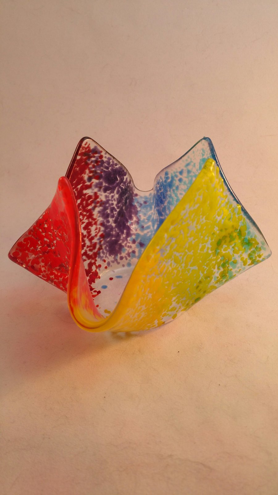 Fused Glass Tea Light Holder - Flickering Rainbow