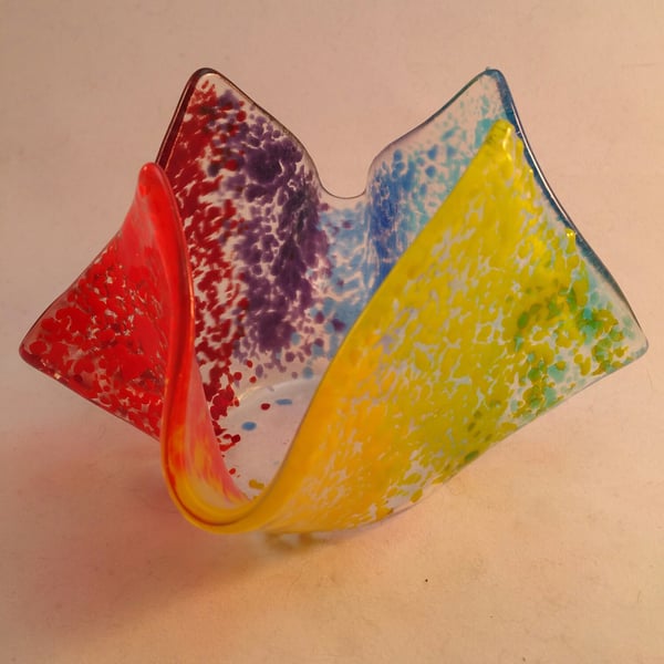 Fused Glass Tea Light Holder - Flickering Rainbow