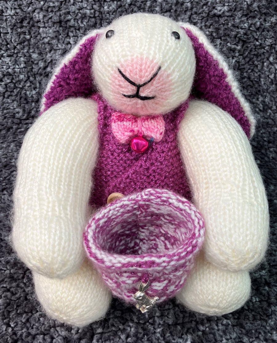 Easter Rabbit with knitted keepsake holder - Cream