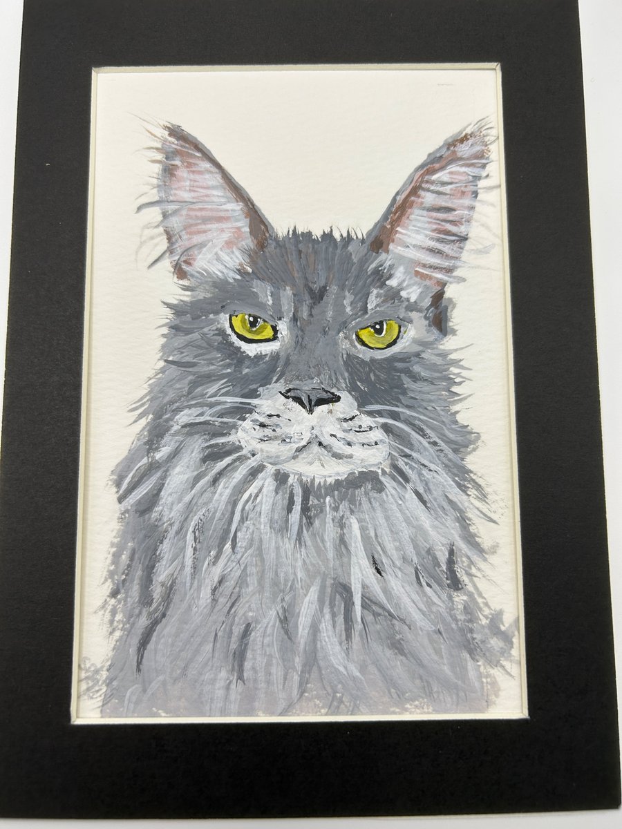 Original cat painting 5x7" car portrait in acrylics 