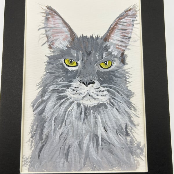 Original cat painting 5x7" cat portrait in acrylics 