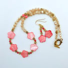 Mother Of Pearl Beaded Flower Necklace & Earrings Gift Set, Summer Seconds Sale