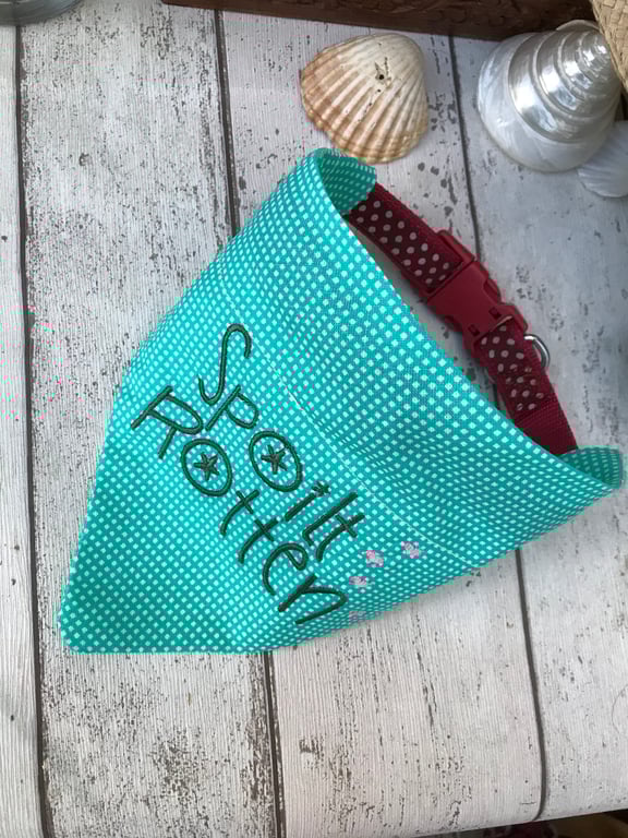 Dog bandana embroidered sea green cotton