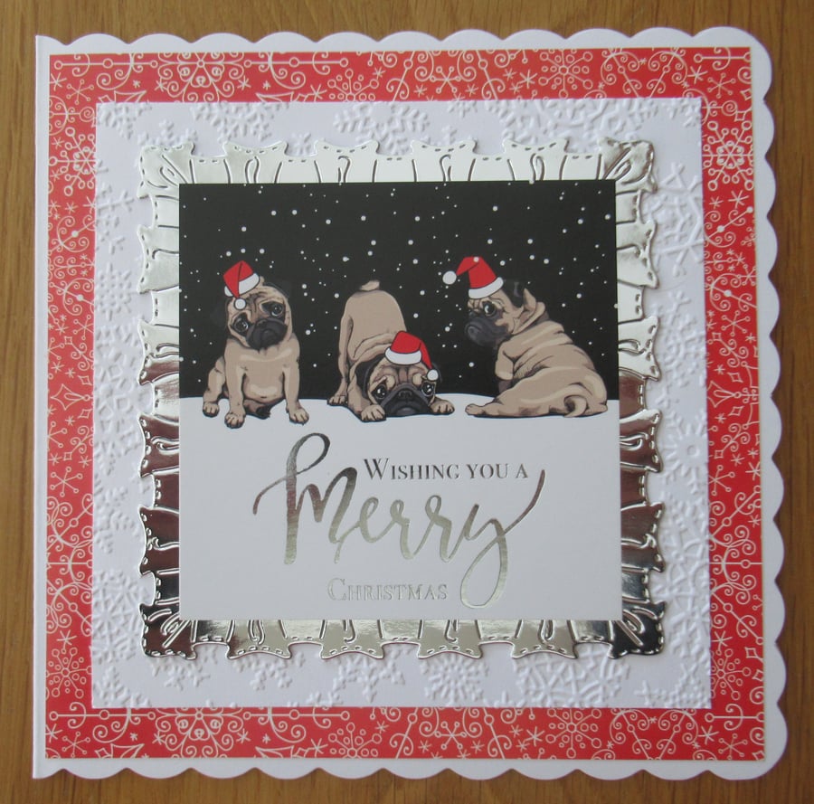7x7" Pugs in Santa Hats - Christmas Card