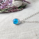 SEAGLASS Pacific Blue Necklace, Minimalist Dainty Sterling Silver Pendant