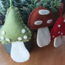Mushrooms decoration, 3 Felt Mushrooms, Handmade hanging mushrooms (70-80mm)