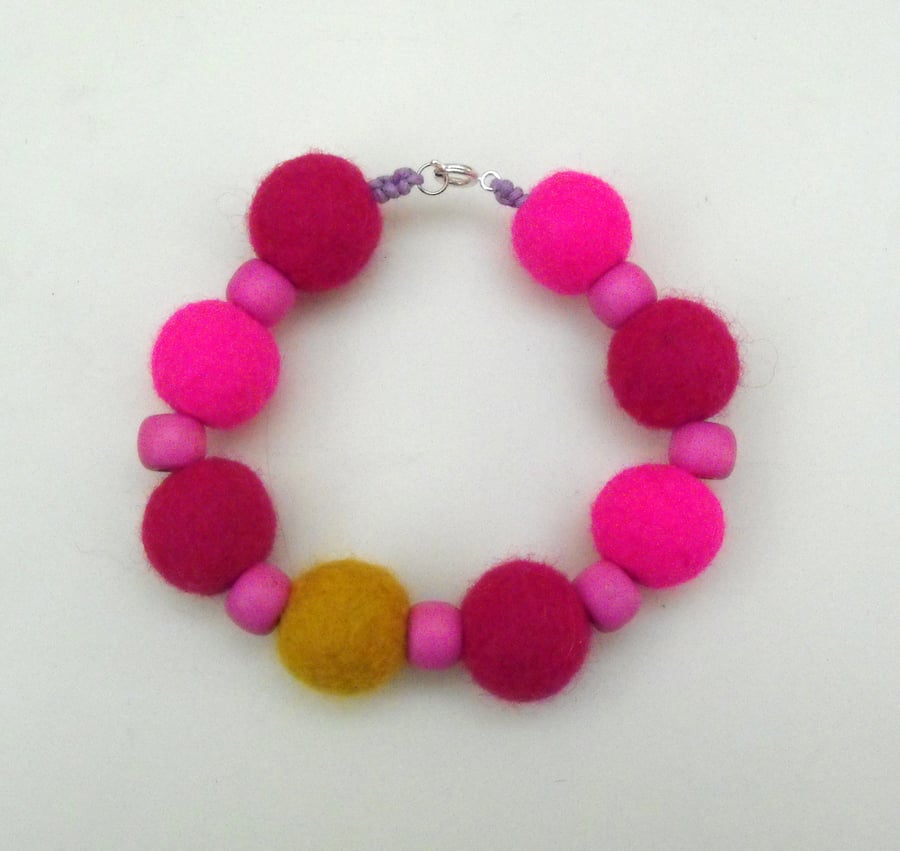 Pink Felt Ball Bracelet