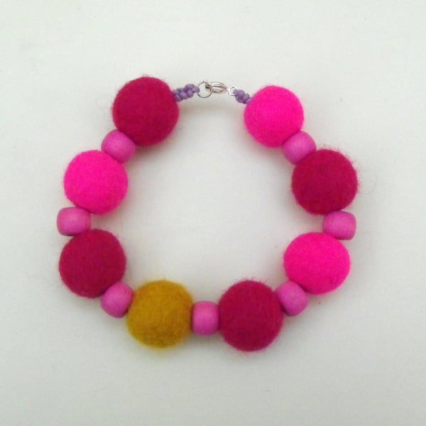 Pink Felt Ball Bracelet